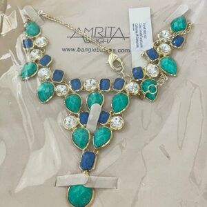 NEW AMRITA SINGH LAPIS TURQUOISE GOLD COLLAR STATEMENT NECKLACE